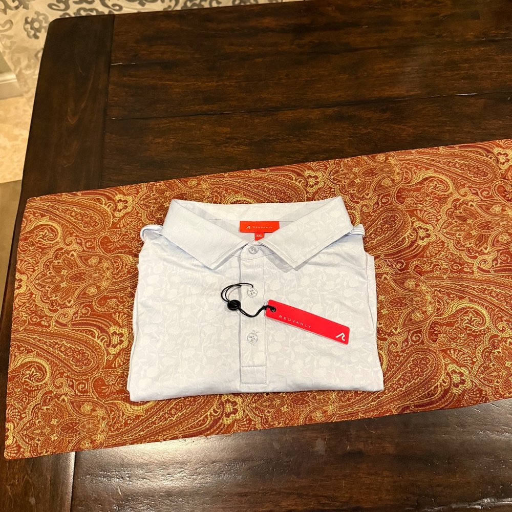 Redvanly Men’s XXL Blue Lavender Floral Jacquard Performance Polo MSRP $110